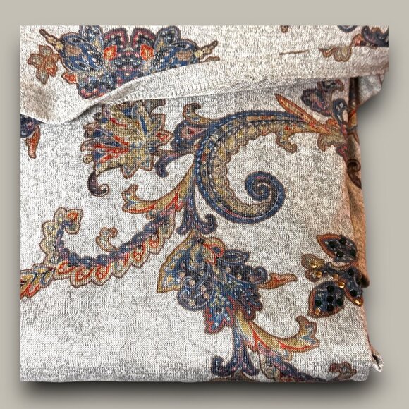 Cactus & Pear Floral Cowl Neck Long Sleeve Tunic Top with Beaded Embellishments - Picture 12 of 13